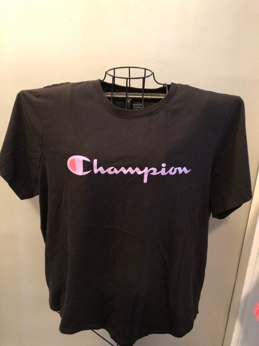 Champion XXL Womens Black Short Sleeve T Shirt 24" Pit to Pit #KF